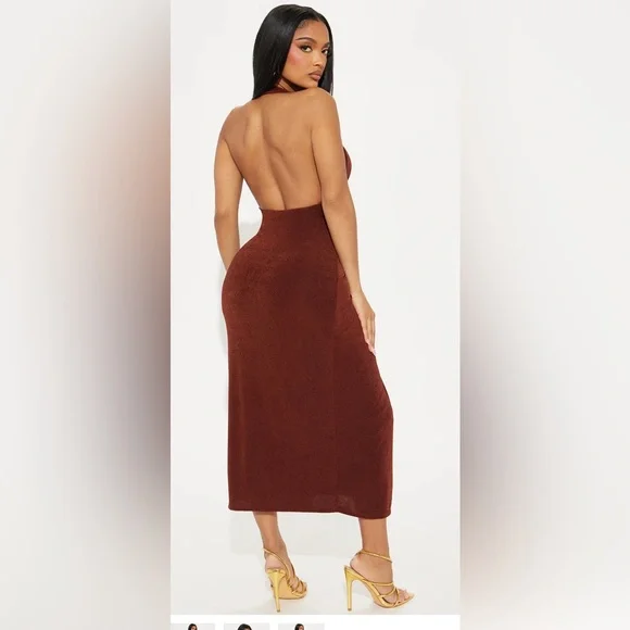 Elegant Brown Halter Dress - Picture 2 of 6